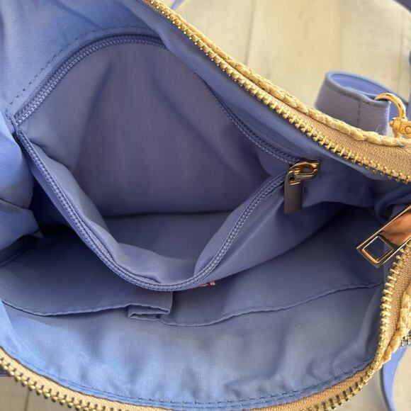 Leoma Lovegrove Vegan Leather & Straw Purse Crossbody with a palm tree beach - Picture 6 of 8